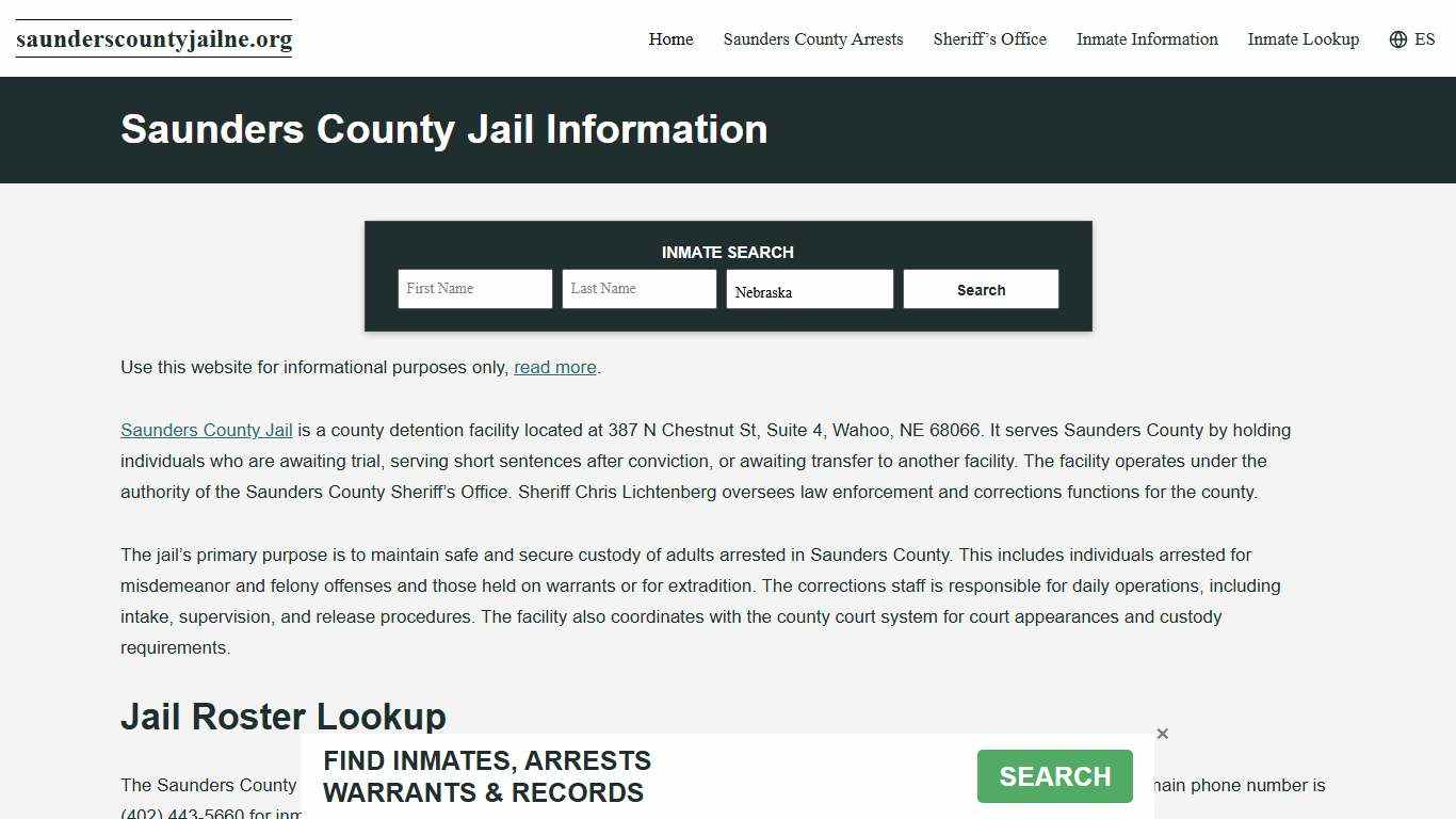 Saunders County, NE Jail Roster, Inmate Info